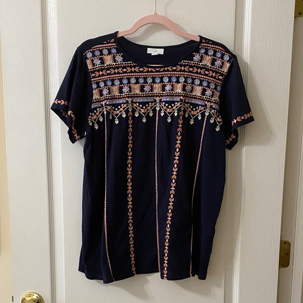 J. Jill Navy Top with Pink Embroidery